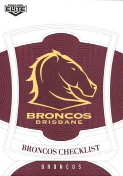 2023 NRL Traders Elite #001 Brisbane Broncos Checklist Front